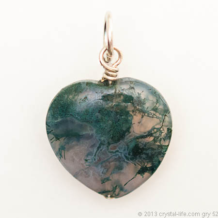 Moss Agate Pendant – Heart – 3/4″