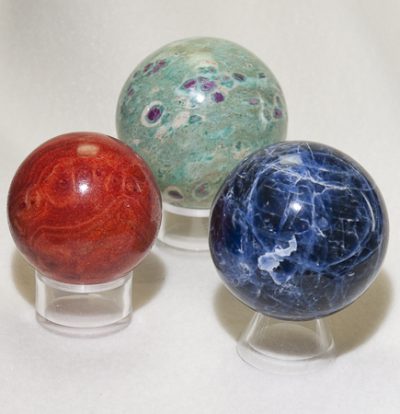 red coral, ruby fuschite & sodalite spheres
