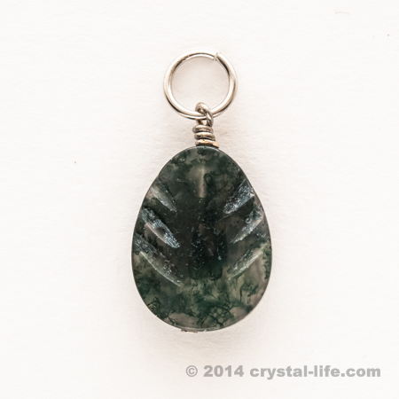 Moss Agate Pendant – Leaf 3/4″