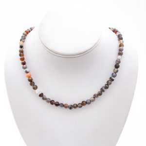 grey necklace, pink necklace stone necklace beaded pendant semi precious Rose quartz Botswana agate pendant necklace