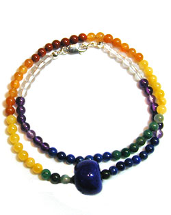 chakra necklace with blue energy bead