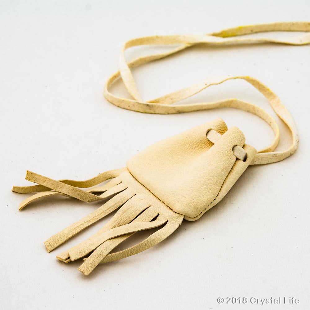 Medicine Bag White Leather 2 W Fringe