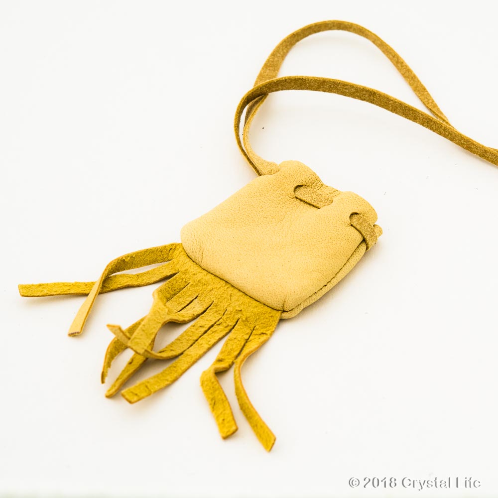 Medicine Bag Light Gold Leather 2 W Fringe