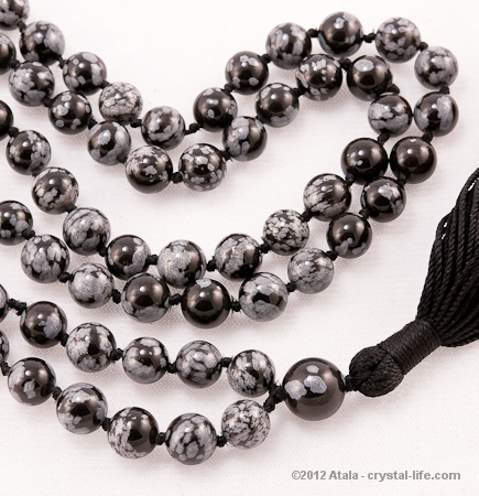 snowflake obsidian prayer beads mala