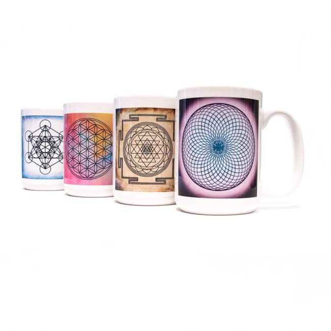 set of sacred geometry mugs, color