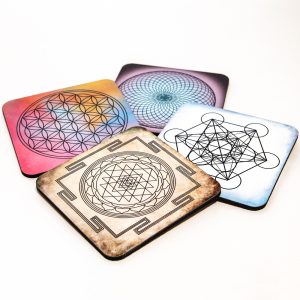 set of sacred geometry coasters. color
